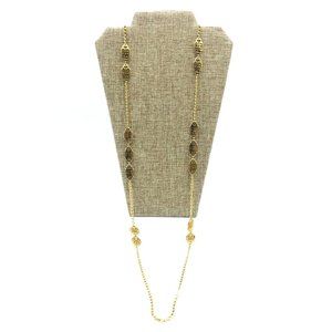 Vintage CROWN TRIFARI Necklace Gold Tone Asian Themed Station Necklace 54"